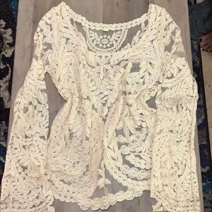 Urban Outfitters Sheer Lace Long Sleeve Shirt